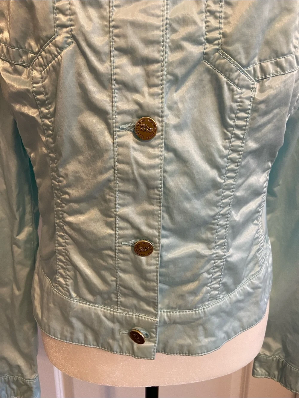 RARE Vintage Cappopera Light Blue Jean Jacket w Light Gold Metal Rivet Buttons. - Picture 5 of 16